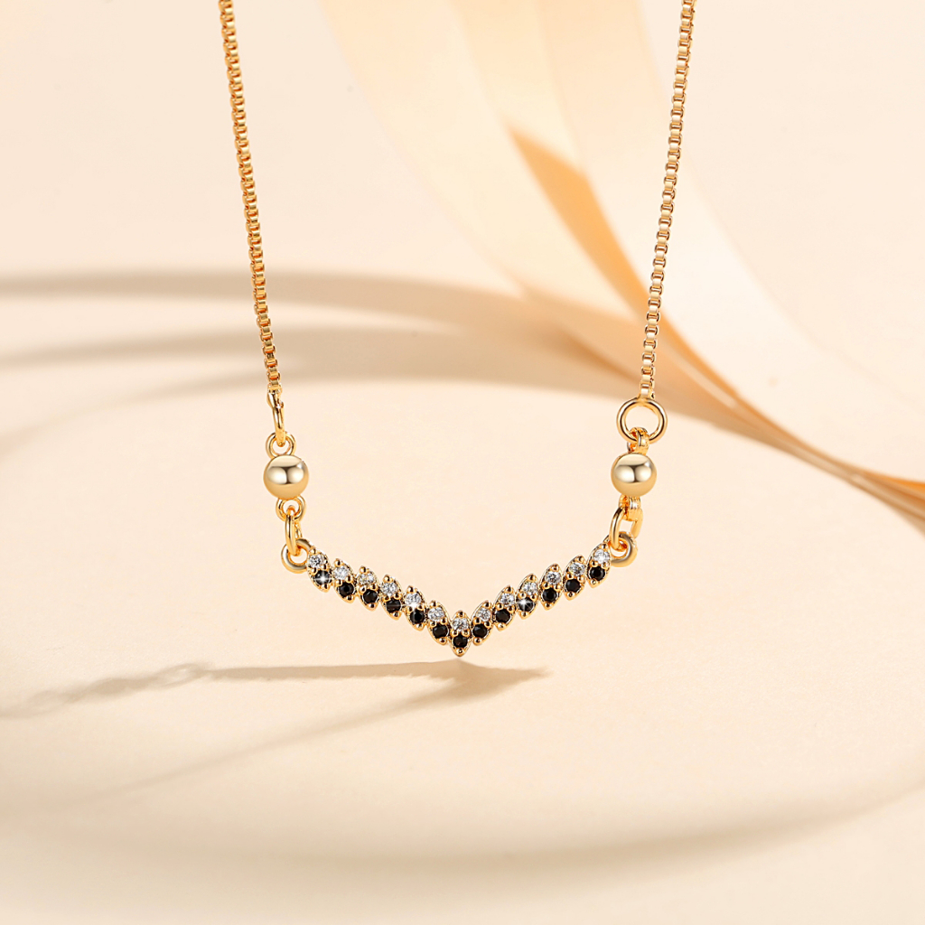Y051 【Barang spot】Kalung Titanium Wanita Fuji Lapis Emas Berlian Zirkon Liontin Aksesoris Jewelry