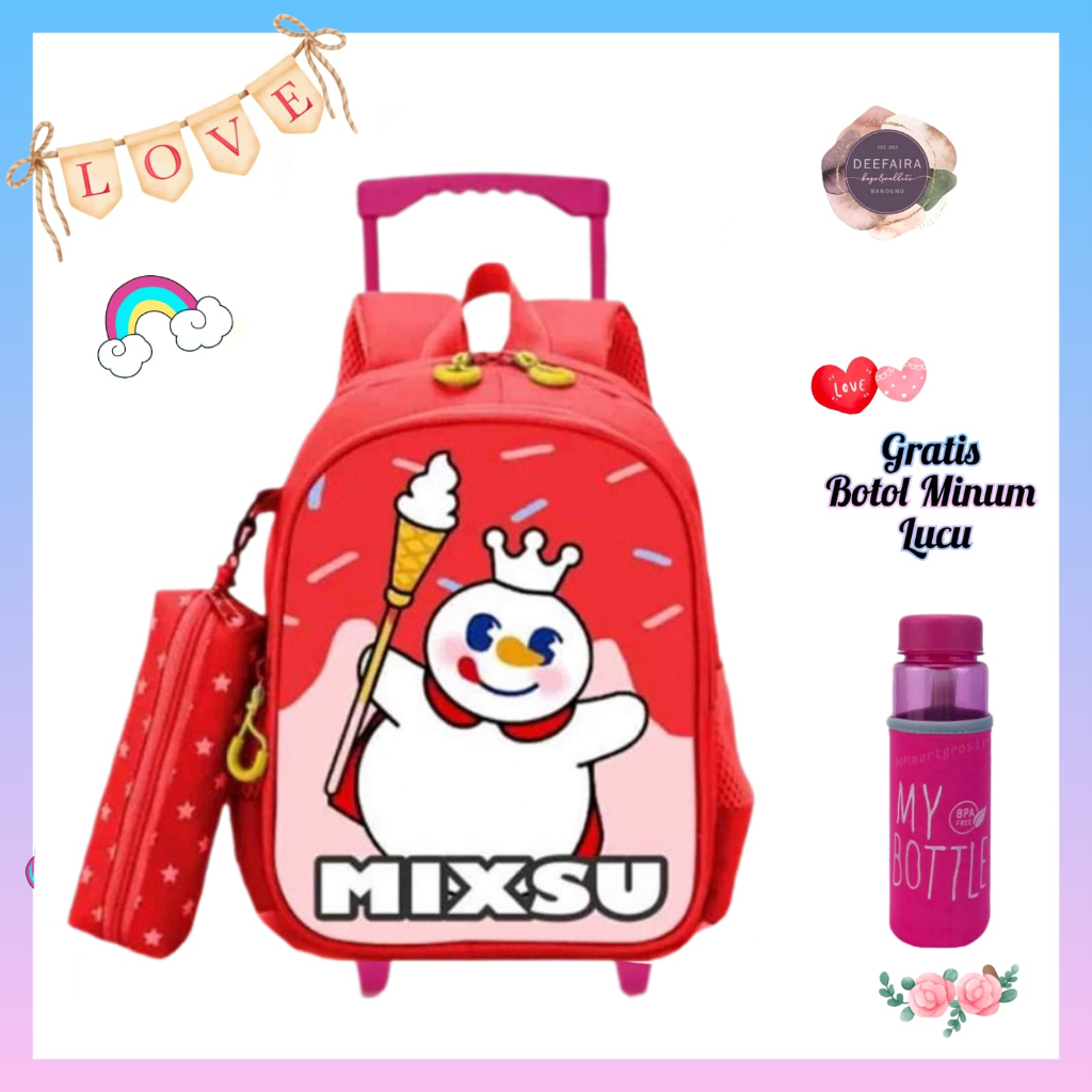 Tas Ransel Troli Anak Perempuan Model Mixx UI Terlaris Gratis Botol Minum Untuk Tk Paud &amp; Sd