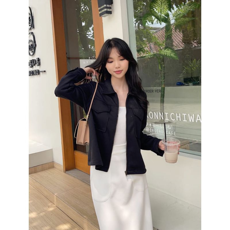AUTER COLLARPOCKET ZIPPER | ATASAN | SWEATER WANITA KOREAN