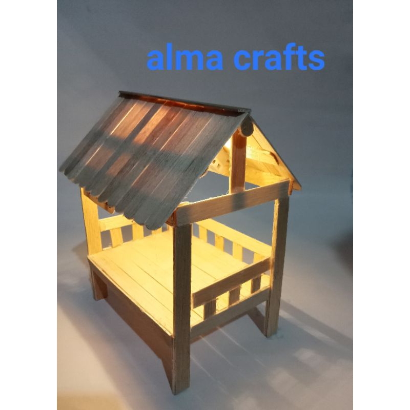 kerajinan/pos ronda/rumah miniatur/gubuk/lampu led/monas