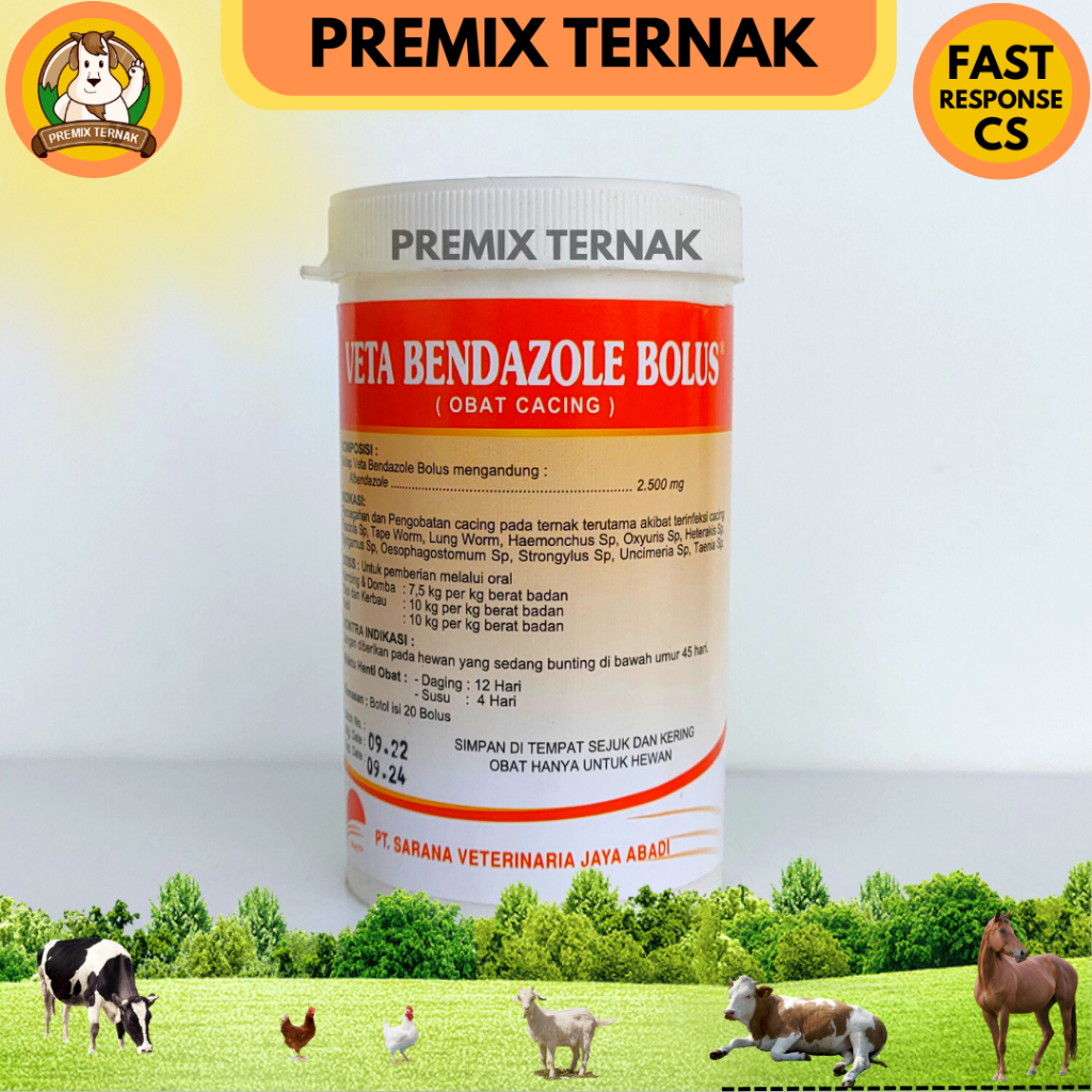 Veta Bendazole Bolus 1 Pot 20 pcs - Obat Cacing Bolus - Albendazol 2500 mg - Obat Cacing ternak