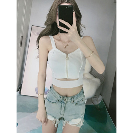 【Elegant】 Zipper Knitting Camisole with  Crop Top  2144