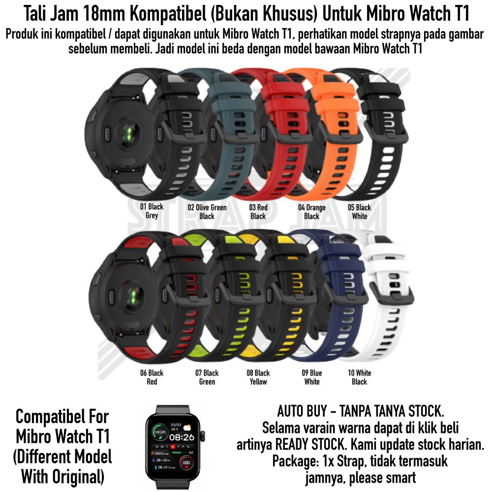 TTC Tali Jam 18mm Mibro Watch T1 - Silikon Sporty Two Tone Quick Release