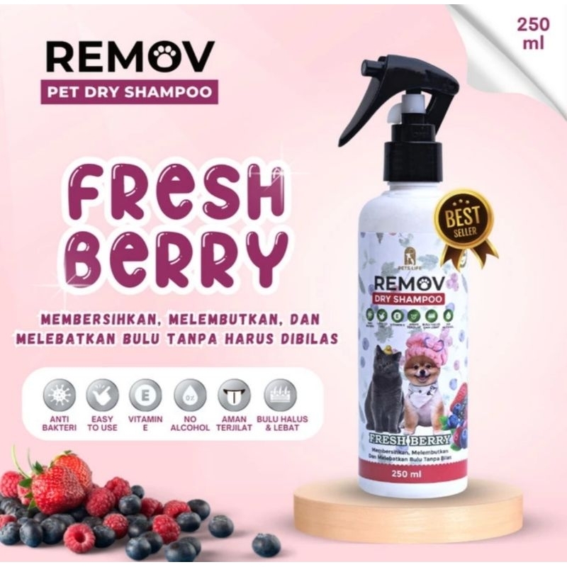 

REMOV Pets Dry Shampoo Fresh Berry 250ml Shampoo Sampo Kering Hewan