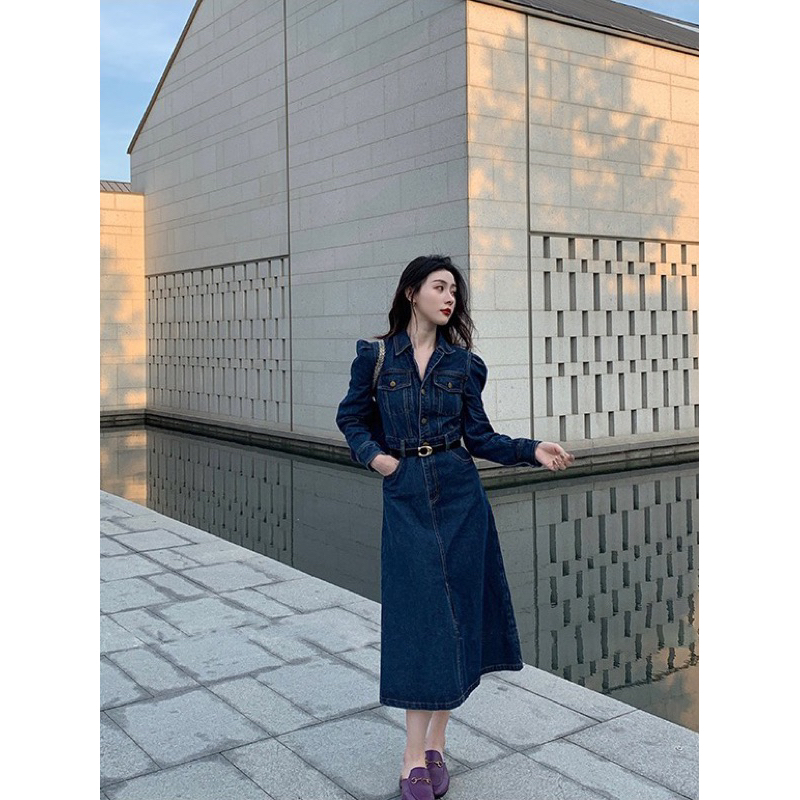 MIDI DRESS JEANS TERUSAN DENIM INCLUDE BELT IMPORT WANITA MX580