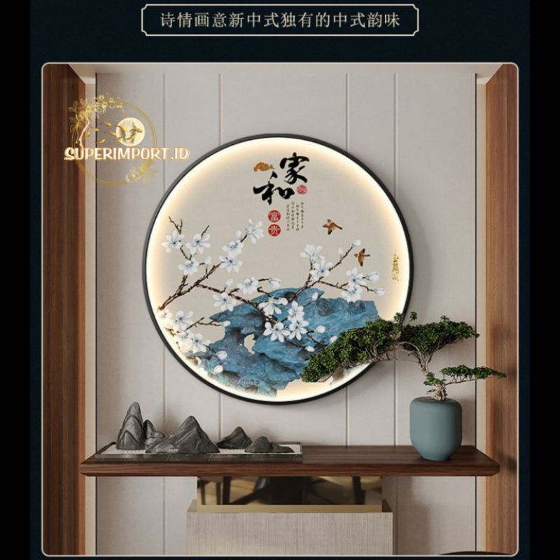 Superimport.id Painting LED New Chinese Lantern Lukisan LED Crystal Porcelain Terbaru Bunga Sakura B