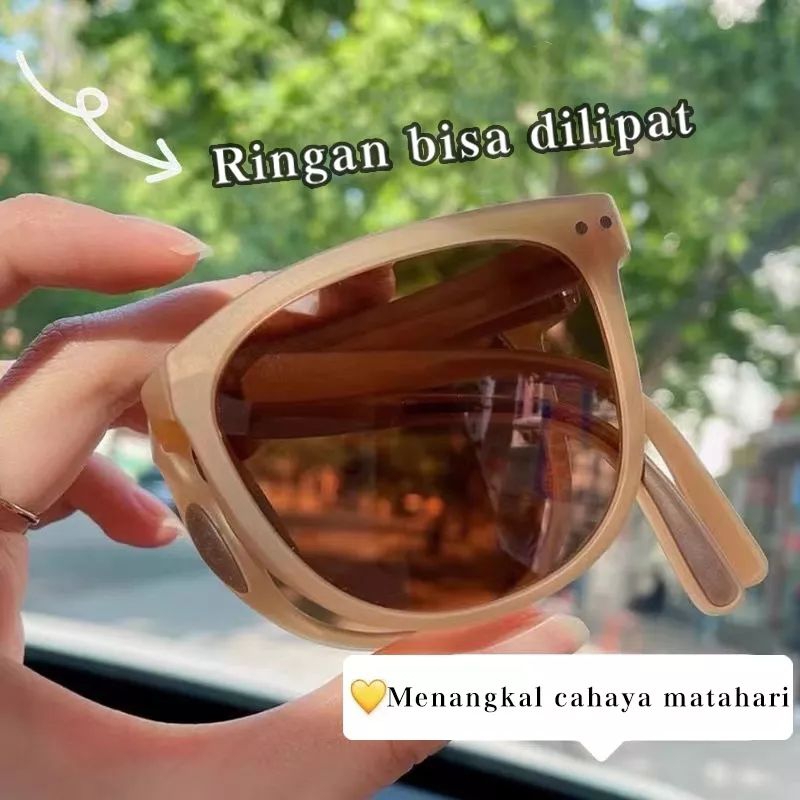 Kacamata Lipat Hitam Pria Wanita Sunglasses Retro UV Protection Bisa di Lipat