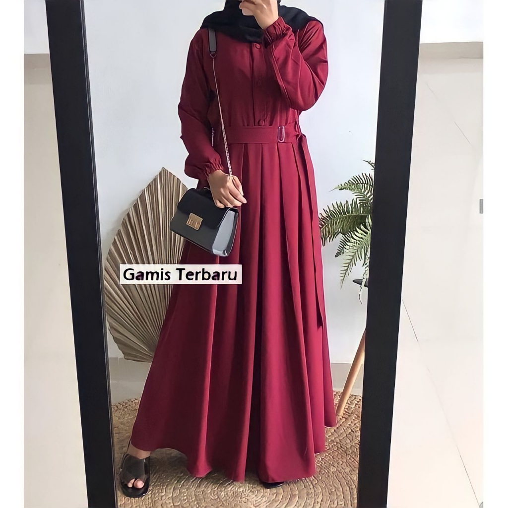 Gamis Monna Belt Dress Sandira Size Jumbo Syari Busui Friendly Terbaru Moscrepe Original