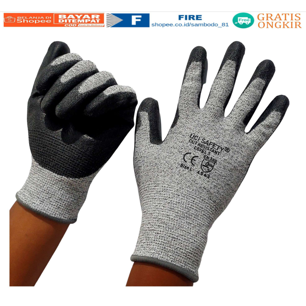 Sarung Tangan Glove Cut Resistant level 5 Anti Pisau karet Hitam