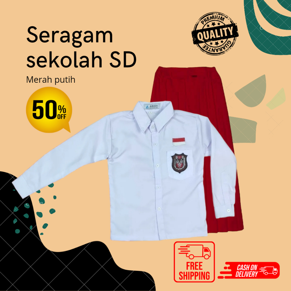 setelan seragam sekolah anak perempuan sd kelas 1 2 3 4 5 6 sd merah putih panjang / seragam sekolah