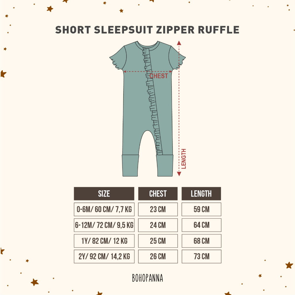 Bohopanna - Short Sleepsuit Ruffle Zipper Polos / Baju Tidur Anak Perempuan