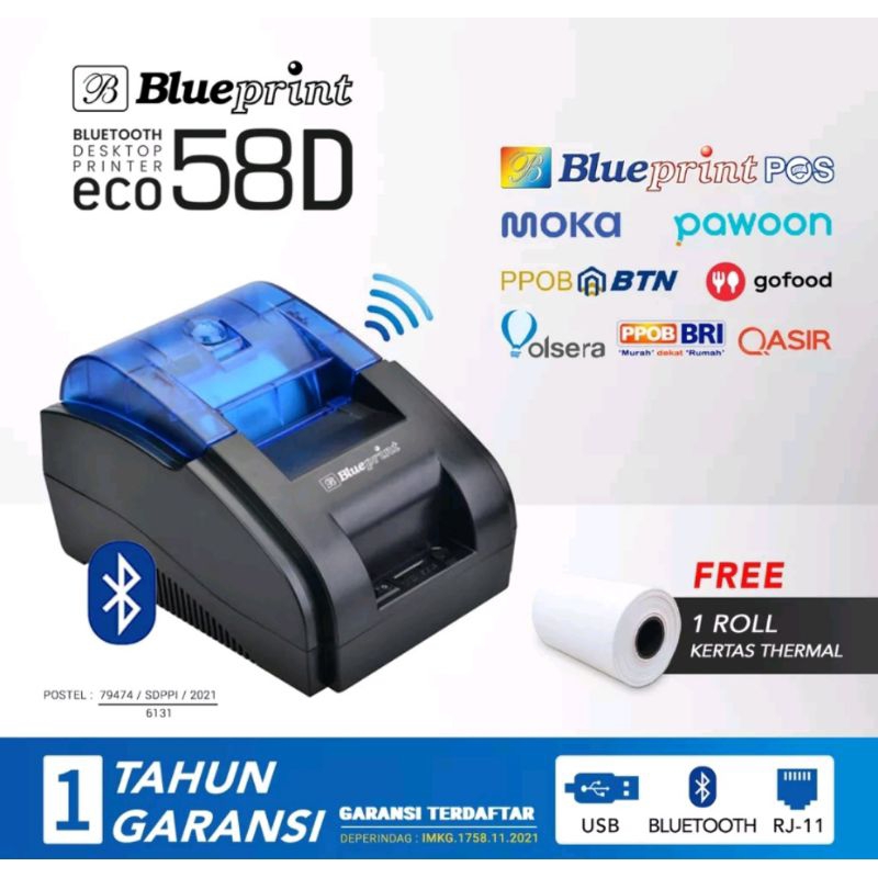 Printer kasir bluetooth thermal blueprint post bp lite 58d / eco 58d original ( USB + BT + RJ11 ) garansi resmi 1tahun