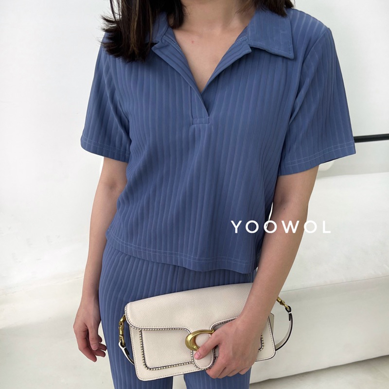 YOOWOL Ginza Top / Atasan Kemeja Knit Lengan Pendek