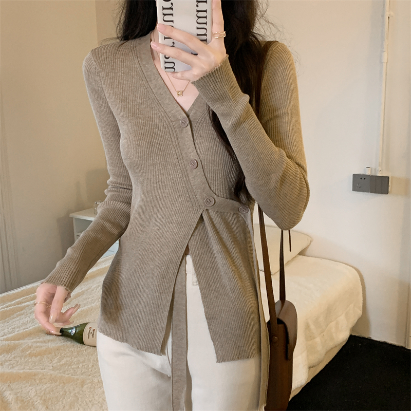 【Elegant】Long Sleeve Button  Knit Top2136