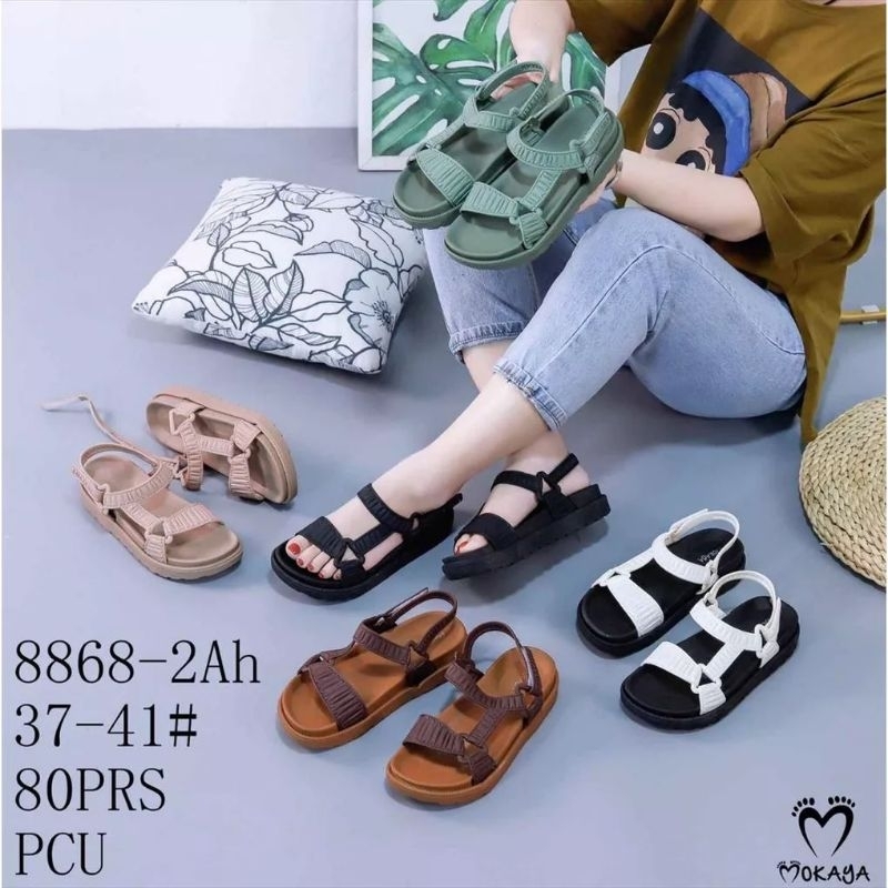 SANDAL LET GUNUNG JELLY IMPORT WANITA TALI SAMBUNG KERUT SEGITIGA SOL TEBAL 2268