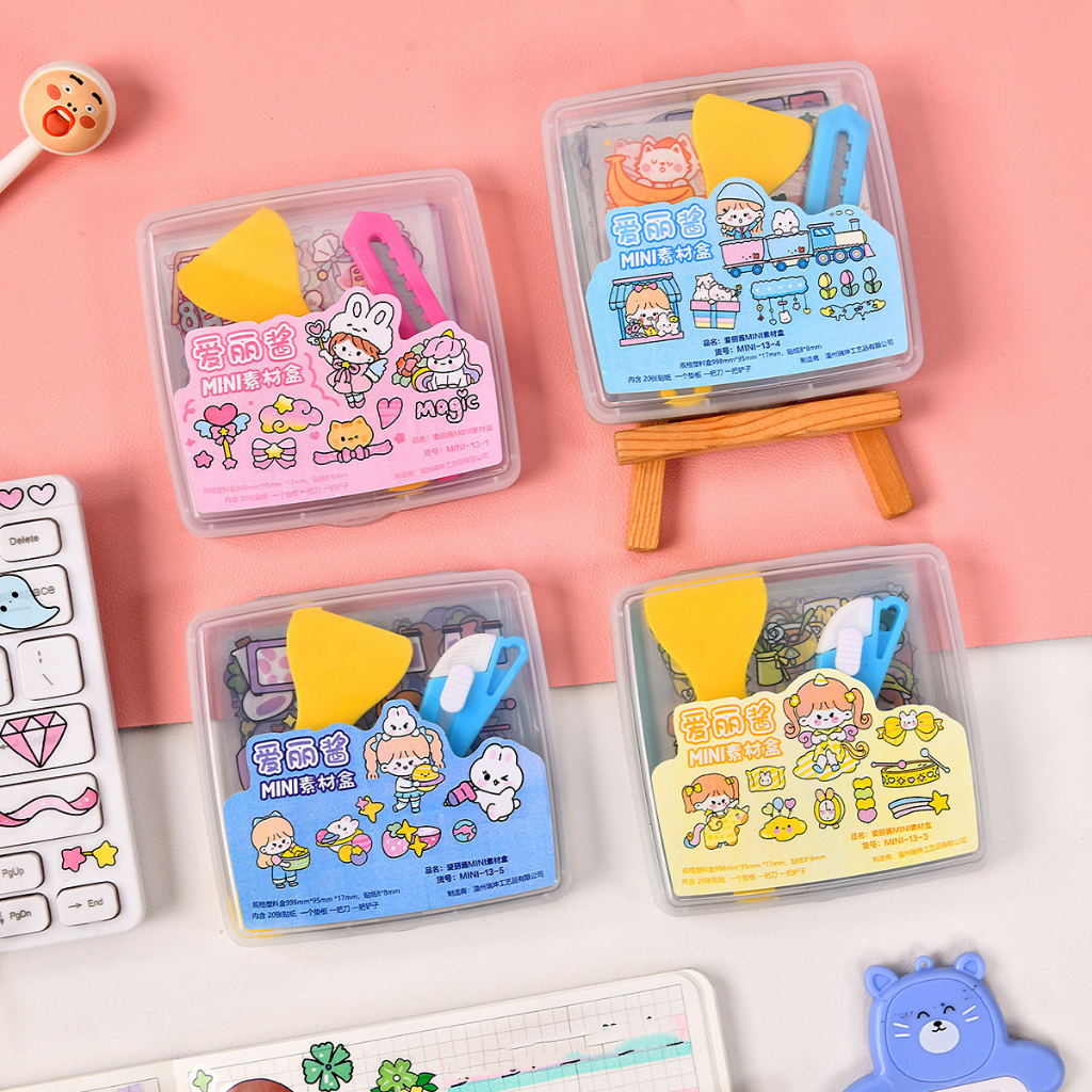 1 SET ALAT JOURNALING MOTIF KARTUN MOMO FREE BOX STICKER CUTTER CUTTING PAD SHOVEL (PERATA STIKER) @banyak