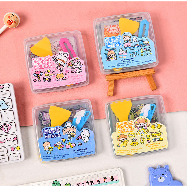 1 SET ALAT JOURNALING MOTIF KARTUN MOMO FREE BOX STICKER CUTTER CUTTING PAD SHOVEL (PERATA STIKER) @banyak