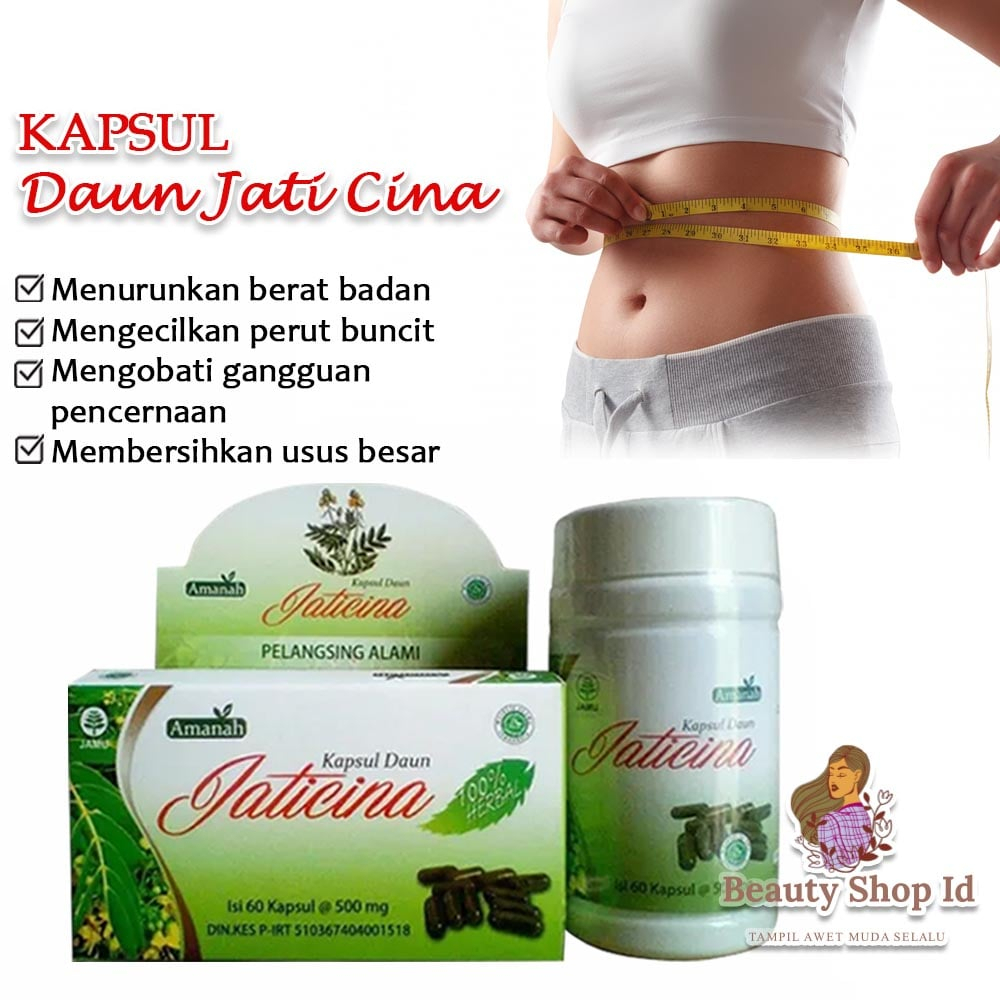 Beauty Jaya - Kapsul Teh Daun Jati Cina Obat Pelangsing Badan bisa melancarkan BAB Isi 60 Kapsul