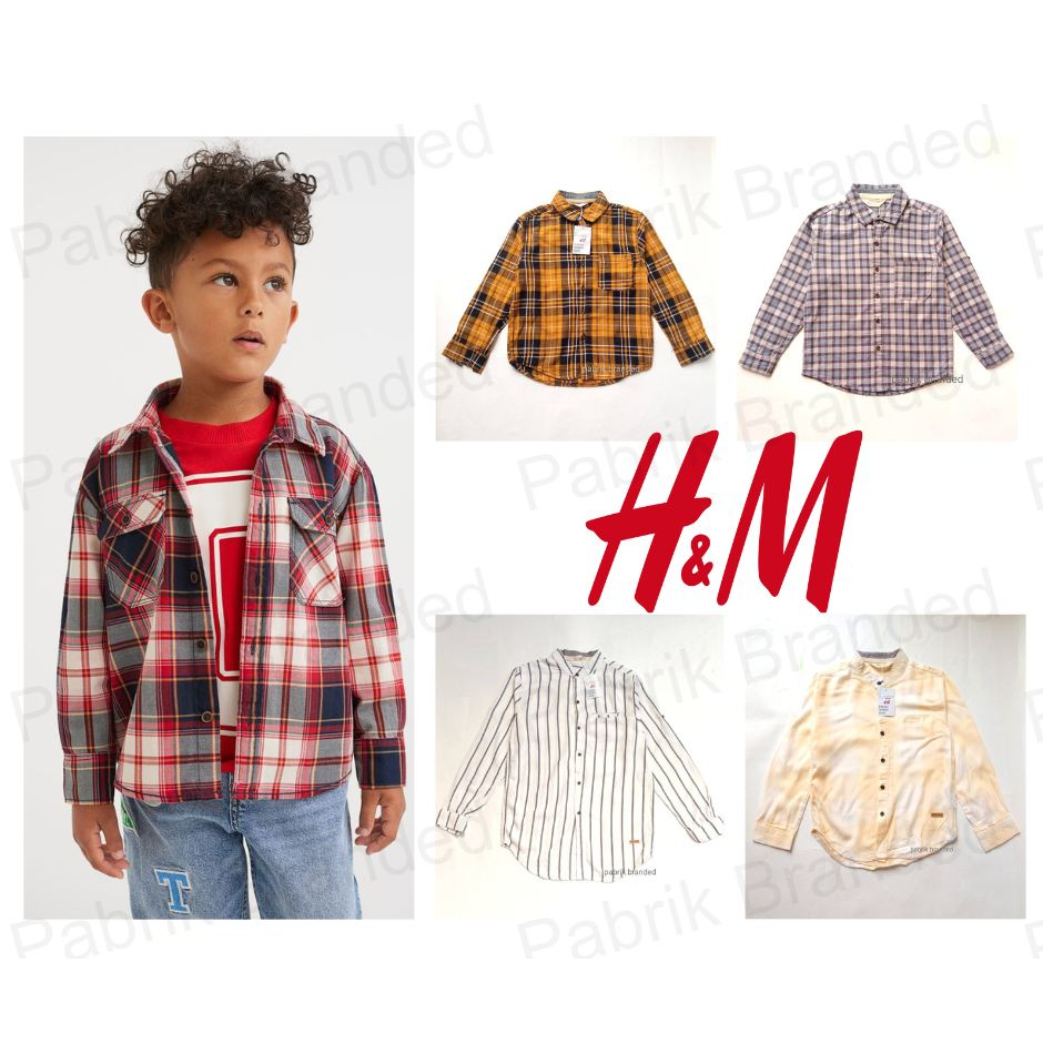 pabrik branded Hnm shirt boys baju atasan kemeja anak Kids laki laki 4 6 8 10 12 years tahun lengan 
