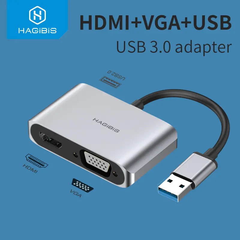 hagibis usb 3.0 to hdmi vga konektor adapter converter 1080p 2 in 1