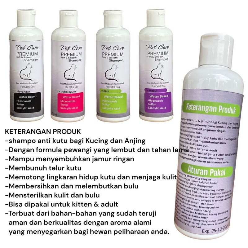 Shampo Kucing Anti Kutu dan Jamur PET CARE PREMIUM 100ml Ampuh