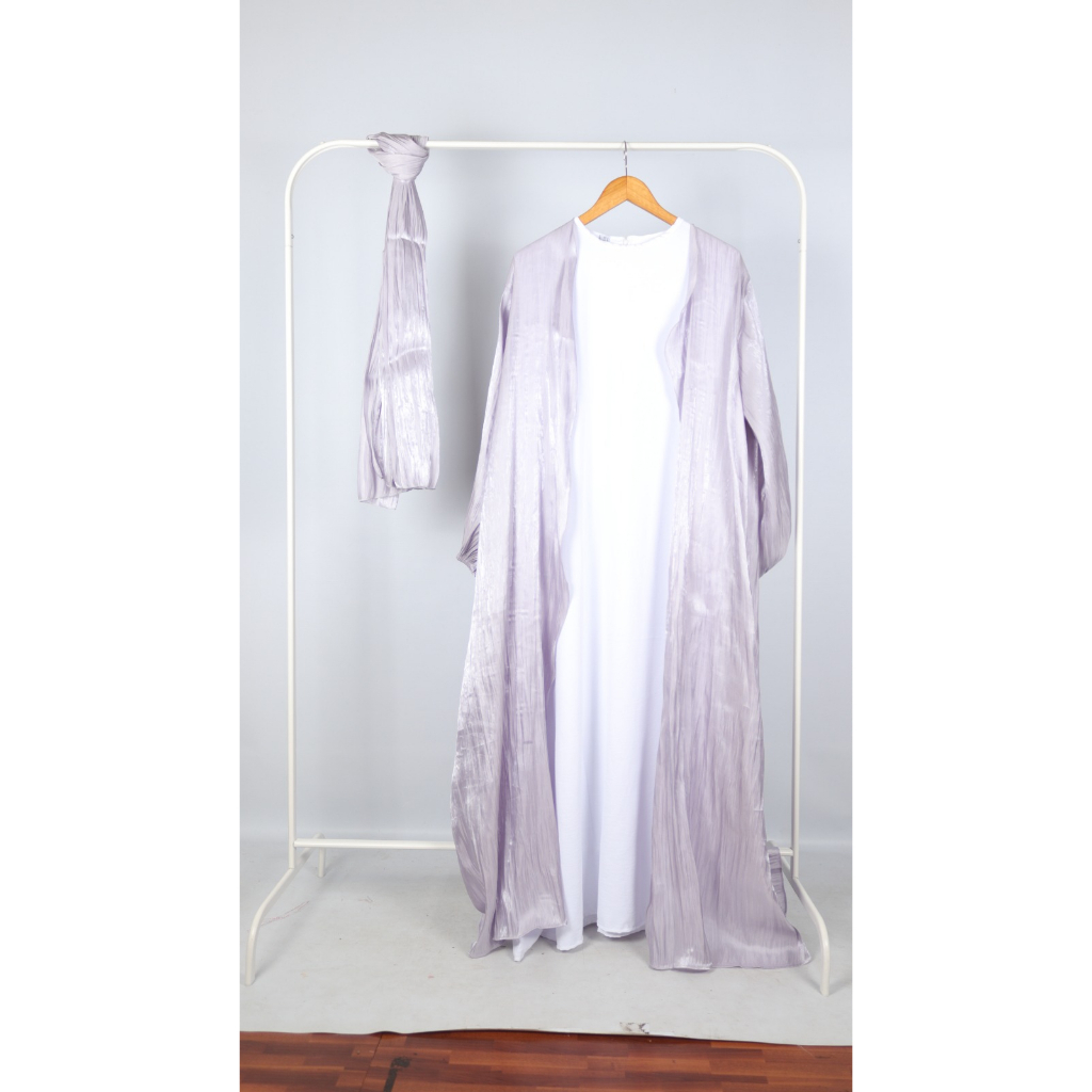 ONE SET SHIMMER DRESS ABAYA OUTER INNER + PASHMINA