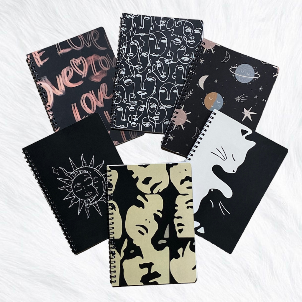 NoteBook Spiral A5 aesthetic Korea Monochrome Black White / Buku Catatan Sekolah Aestehtic Korea Premium Murah