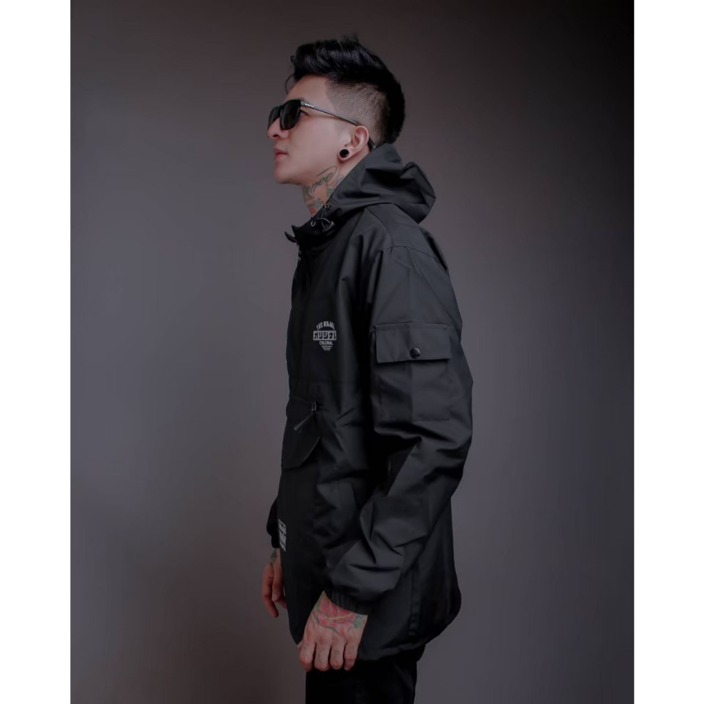 The Bojiel Black Jaket Cougle Simple Jaket Parasut Jaket Outdoor Jaket Cagoule JNK