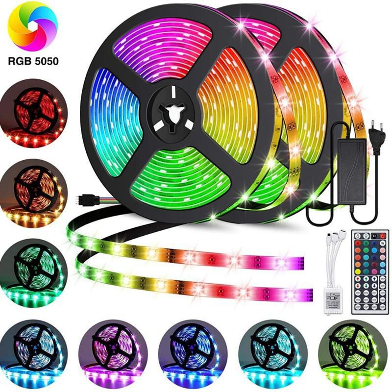 Paket lampu led strip 5050 2835 RGB tinggal colok 5M 10M ip44 IP33 remot lampu tidur led strip RGB a