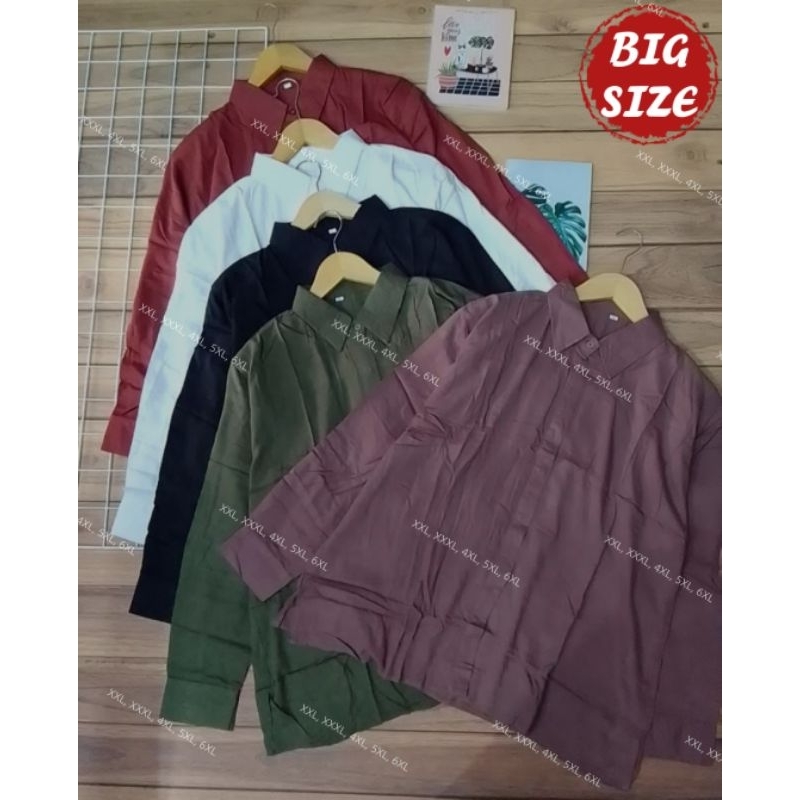 Baju Kemeja Polos Putih Oversize Hitam Cowok Big Size Pria Jumbo Lengan Panjang Oversize Big Size