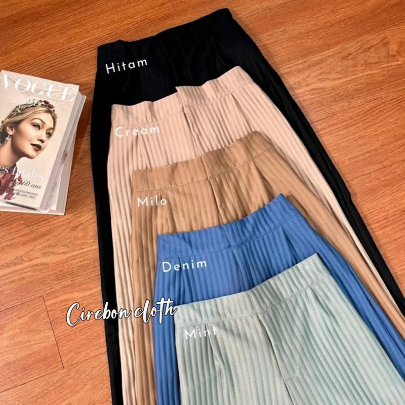 Jafa Pants - (Cirebon Cloth) Celana Kulot Knit Rib Panjang - Knit Pants - Loose Pants Highwaist Kulot Panjang Basic Strech Premium Korean - Celana Anti Kusut - Pants Ironless