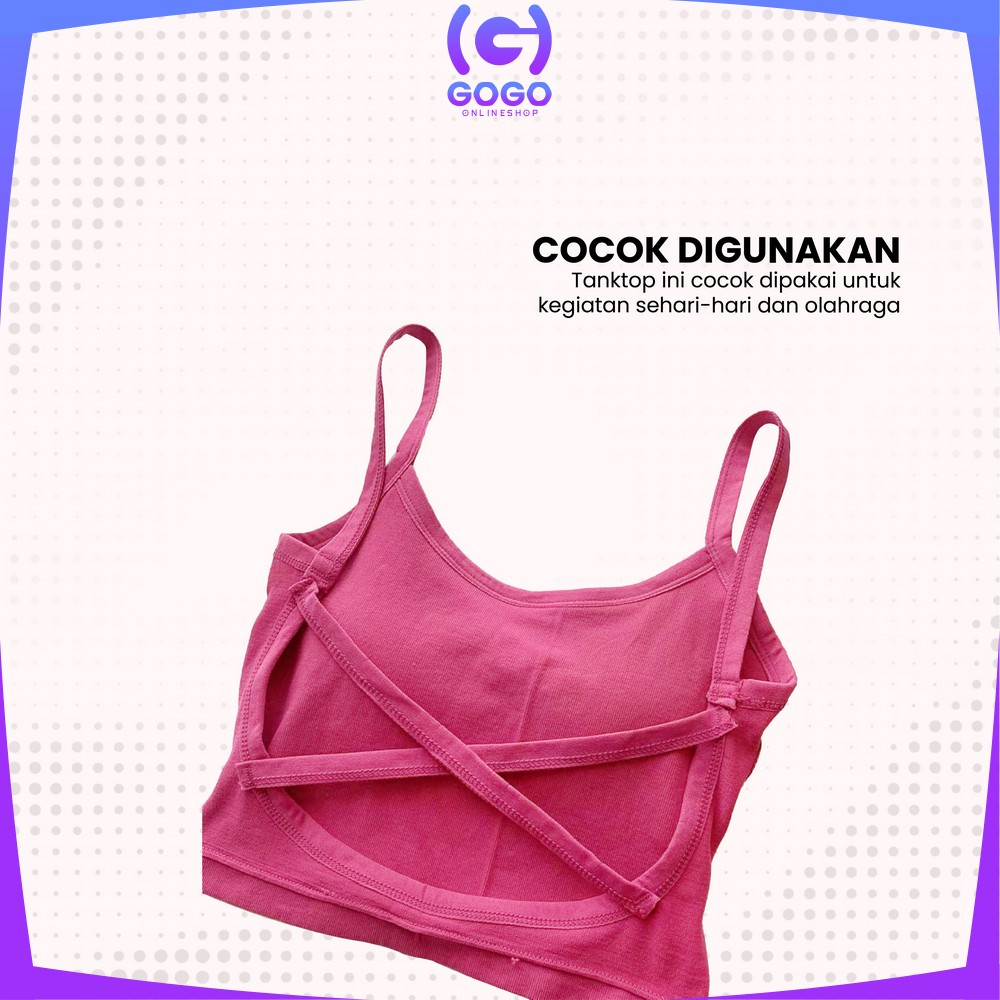 GOGO-P299 Tanktop Wanita Polos Basic With Cup Bra Tali Silang Belakang / Tengtop Korea Atasan Inner Fashion Korean