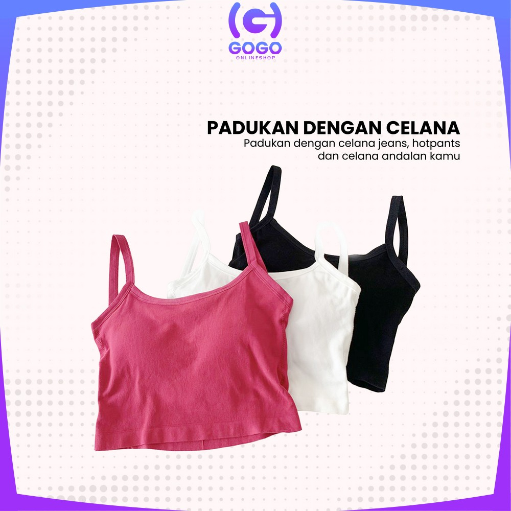 GOGO-P299 Tanktop Wanita Polos Basic With Cup Bra Tali Silang Belakang / Tengtop Korea Atasan Inner Fashion Korean