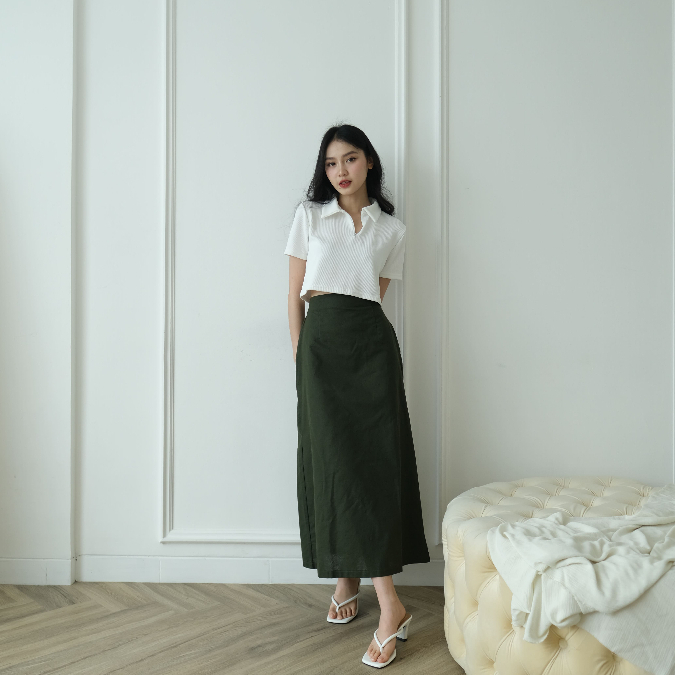 Korra Linen Skirt - Korean Casual Skirt - Rok Polos Wanita - Office Skirt