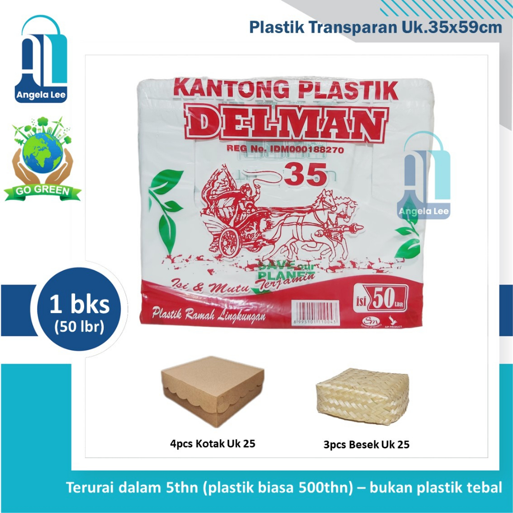 Kantong Plastik Belanja Ramah Lingkungan Delman uk 35 isi 50lbr