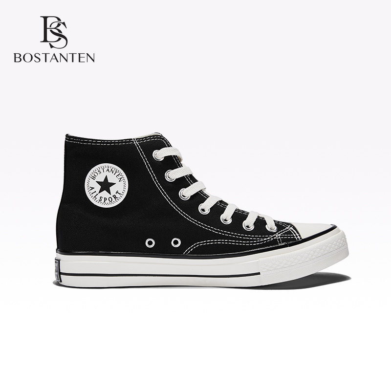【New Arrival】BOSTANTEN Sepatu Hitam Kanvas Wanita High-top Casual Sneakers Fashion Sekolah,Kerja,Pesta Size 35-44