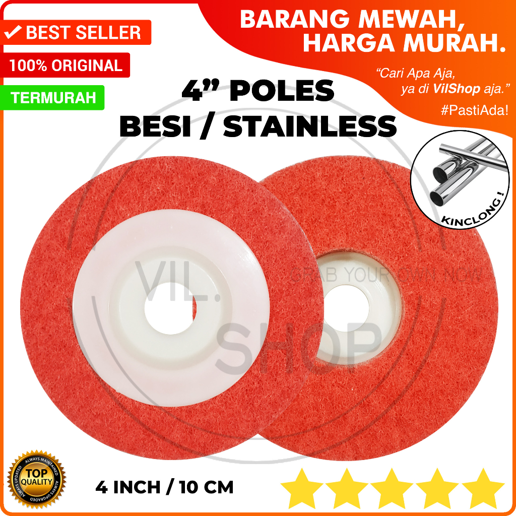 MATA GERINDA 4" WOOL POLES STAINLESS STEEL KUNINGAN POLISH POLISHING POLISHER PENGKILAP BESI ALUMINI