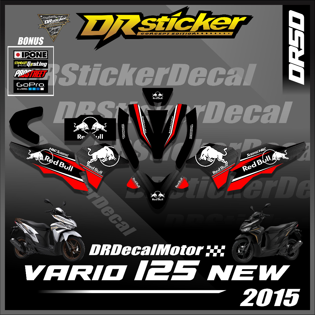 Sticker decal motor Honda Vario 125 New Tahun 2023 Design Red bull