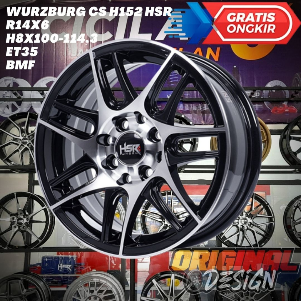 Velg Mobil Ring 14 HSR R14 Lebar 6 Lobang baut 4 Black Polish