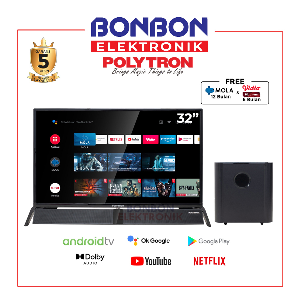 Polytron LED Smart TV 32 inch PLD 32BAG9858 Android Soundbar Digital