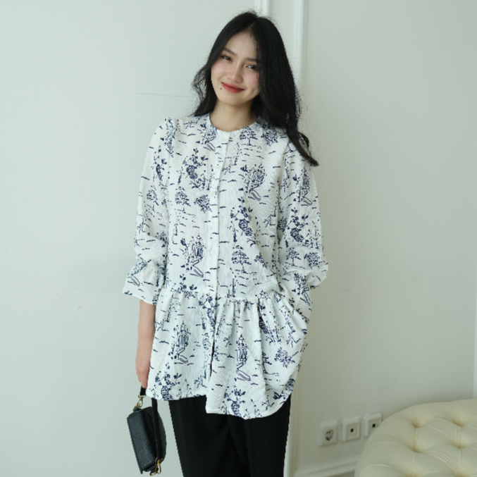 Shevira Tunik Blouse - Tunik Wanita - Atasan Lengan Panjang - Casual Blouse - Office Top - Korean Style - Hijab Friendly