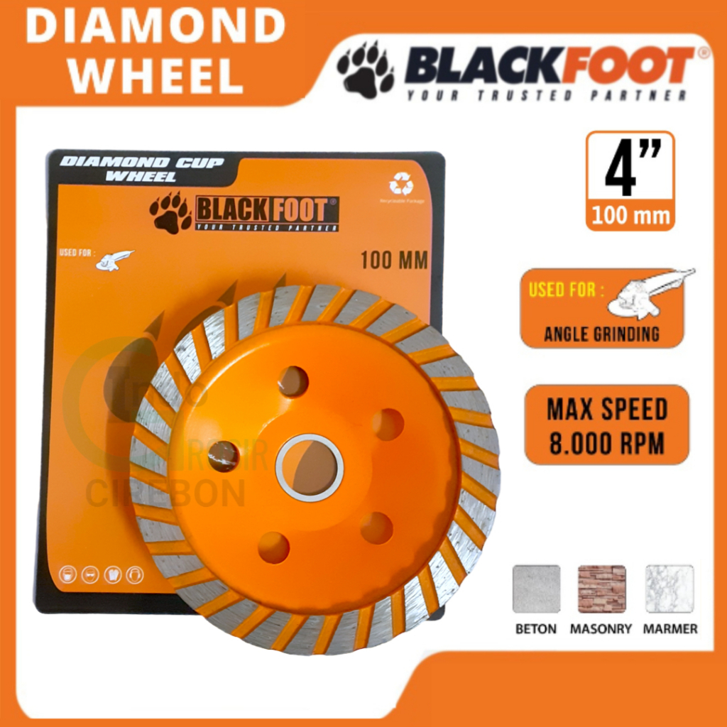 BLACKFOOT - Diamond Cup 100mm 4&quot; Wheel Blackfoot 8000rpm Membentuk Dan Menghaluskan Permukaan Tembok, Beton, Granit, Marmer