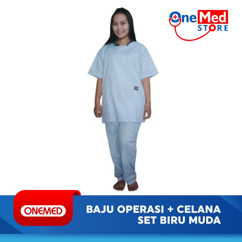 Baju Operasi+Celana Set Biru Muda OneMed OJ2