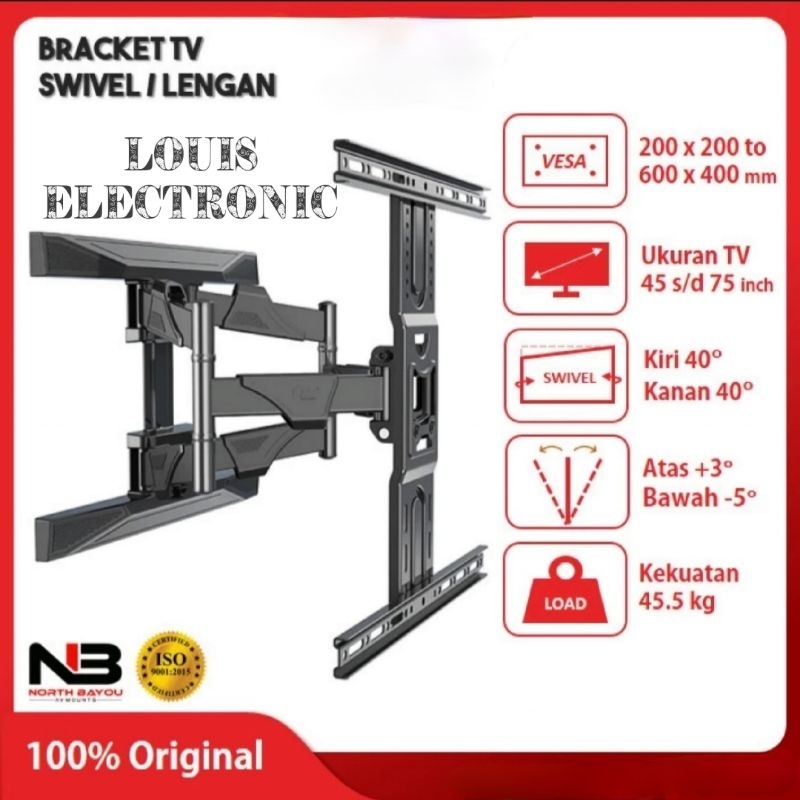 Bracket TV Swivel 45&quot; - 75&quot; NORTH BAYOU NB P6 Brecket Breket TV Kualitas Terbaik