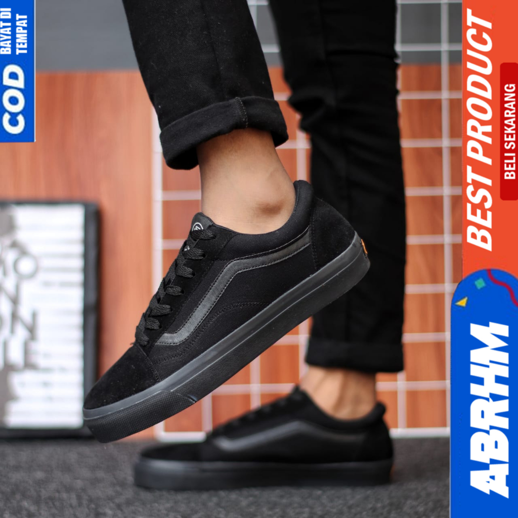 ABRHM Sepatu Ukuran Besar 38-47 Sneakers Hitam Tali Sekolah Pria