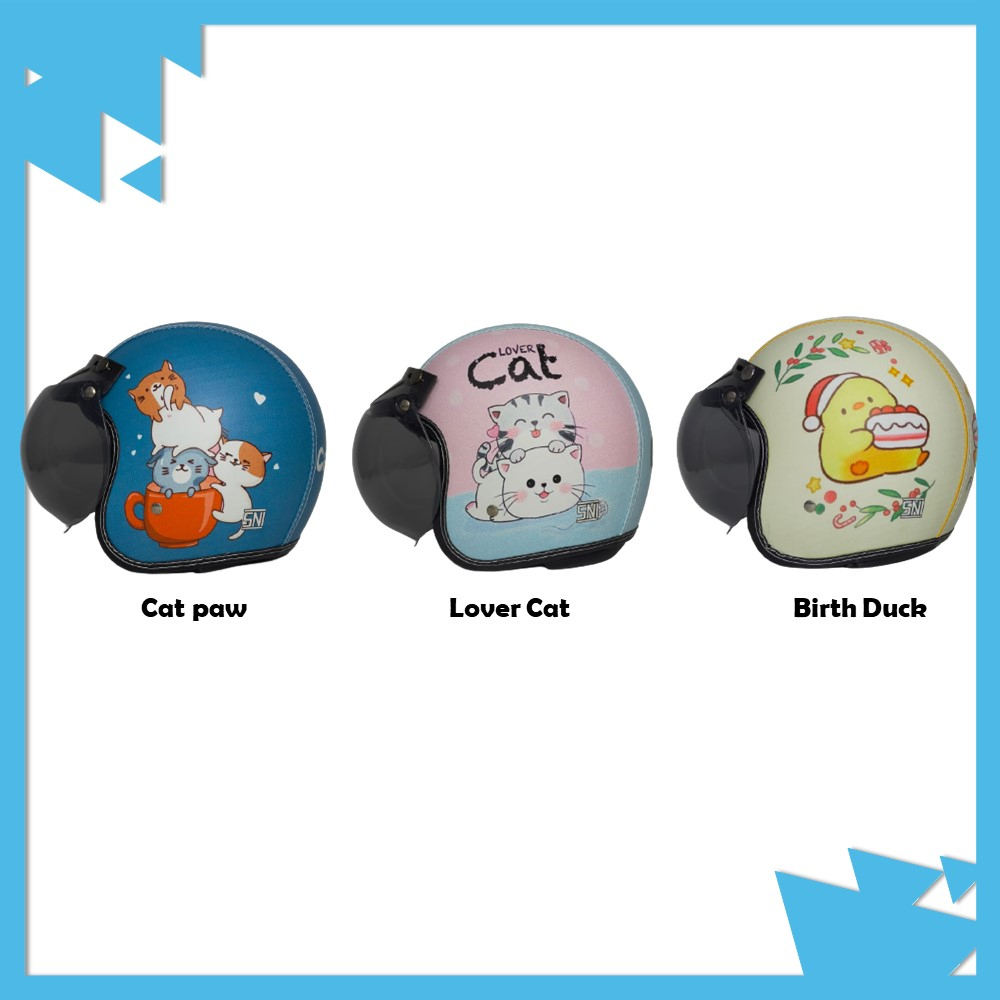 Helm Retro Bogo Anak Junior PRINTING Full Kulit Motif Karakter Murah