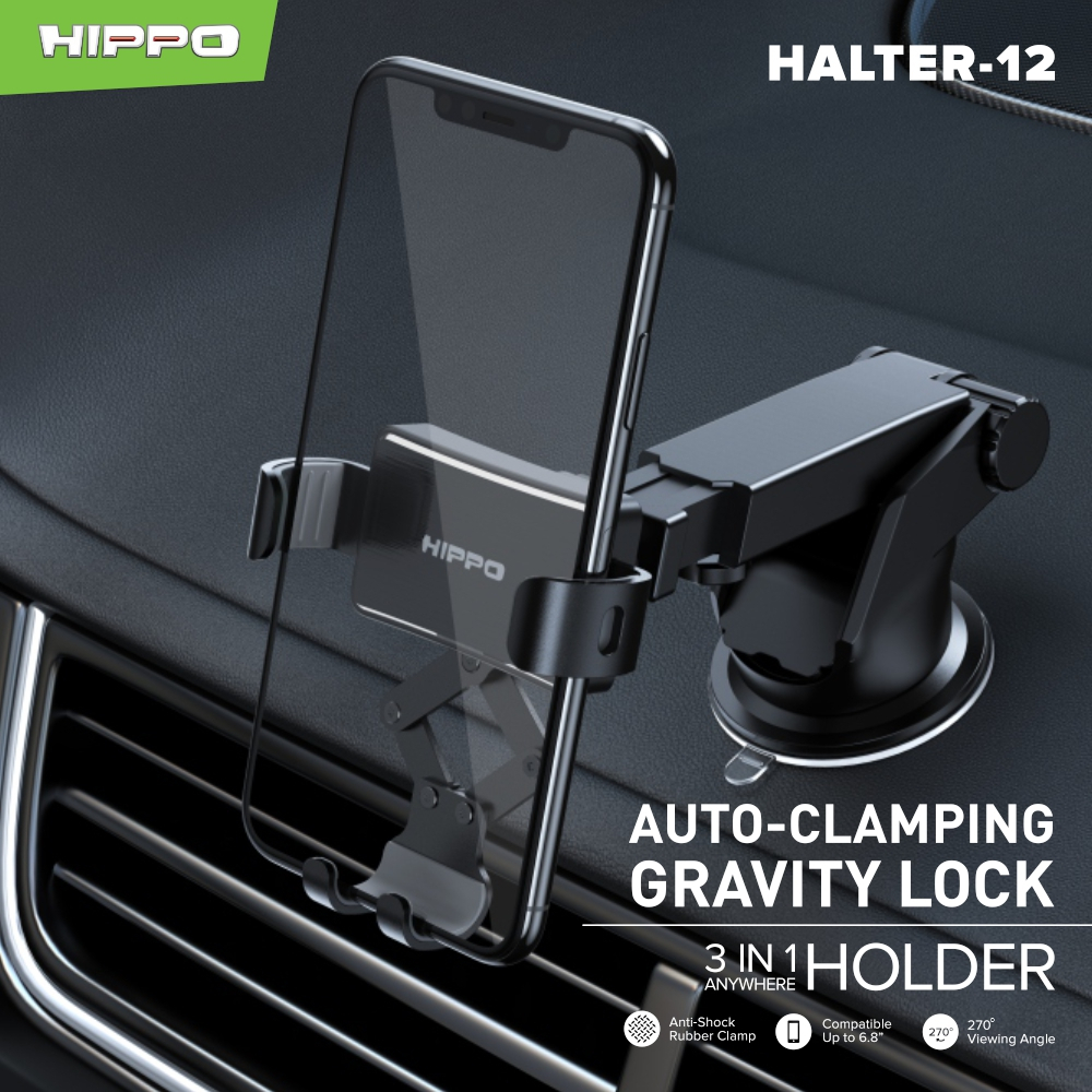 HIPPO Halter-12 Universal Car Phone Holder Auto Gravity Lock Auto Clamping Rotasi 360°