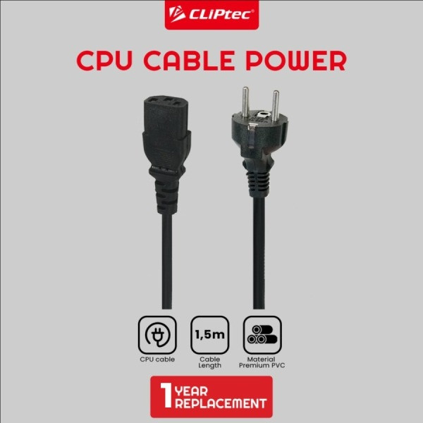 Kabel Power Cpu CLIPtec Tebal 1.5m - Kabel Power Pc Ups Printer 1.5m