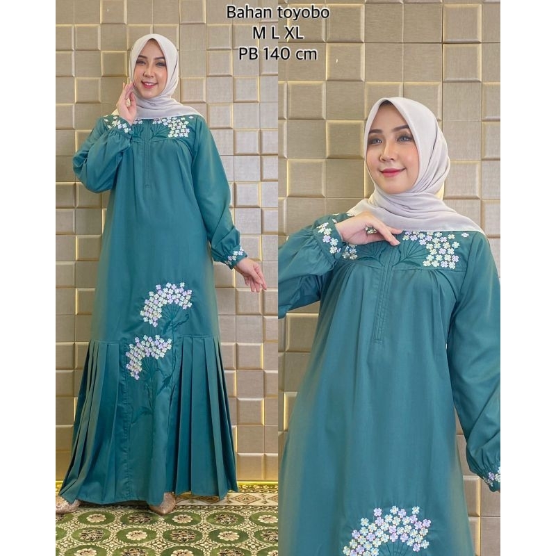 Zaja - Baju Gamis Aminah Series Bahan Katun Polos &amp; Bordir Mewah Terbaru Dengan Desain Menawan &amp; Elegant Busana Muslim Perempuan Dewasa Terbaru /gamis katun polos mewah / gamis murah / dress muslim toyobo bordir kasual dan trendy fashion muslim