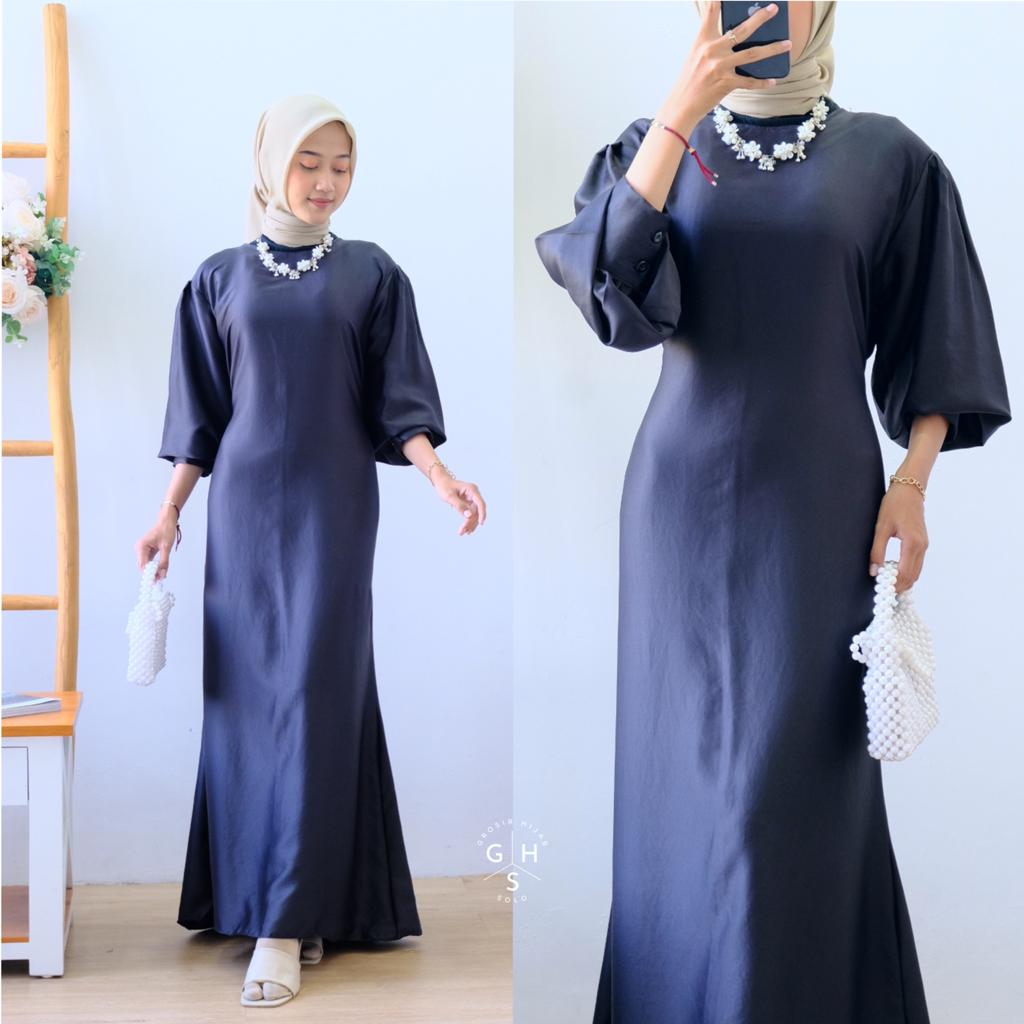 SHASI GAMIS MAXI LENGAN BALON ATASAN WANITA DRESS DUYUNG SATIN SILK PREMIUM (AMD)